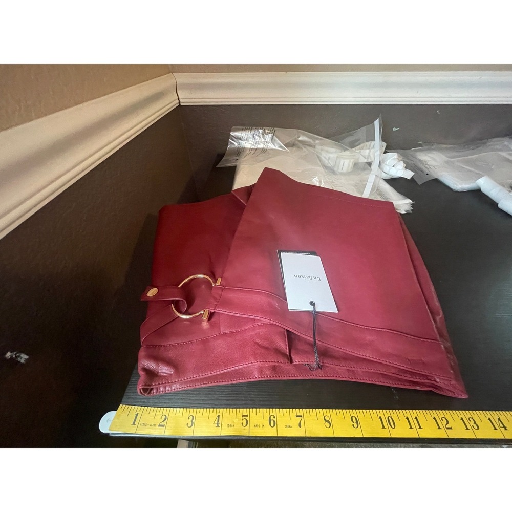 En Saison Wine Red Faux Leather Wrap Skort - Picture 5 of 8